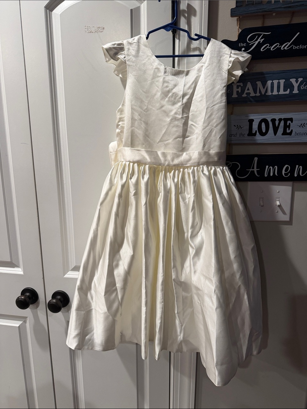 Ivory Satin Girls' Special Occasion Dress with Ruffle Cap Sleeves